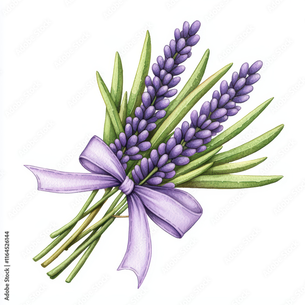 Obraz premium Lavender bouquet with green leaves and purple flowers