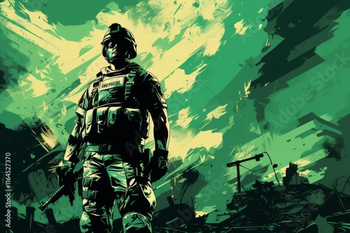 Silhouette of a combat medic on the battlefield  a symbol of hope and humanity amidst war
