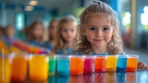 Children engaged in creative art activity with colorful paints at a workshop ...