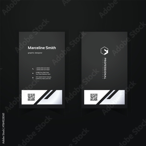 Print ready black and white elegance vertical  business card design