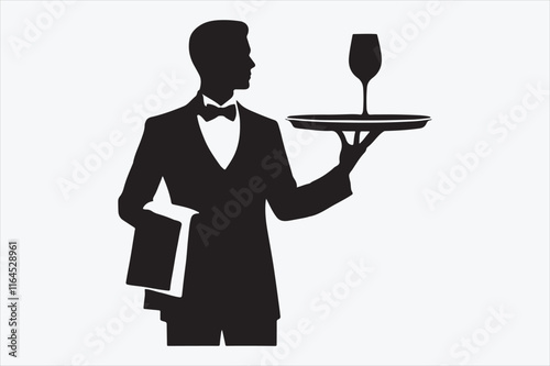 A silhouette of a waiter in a formal suit.