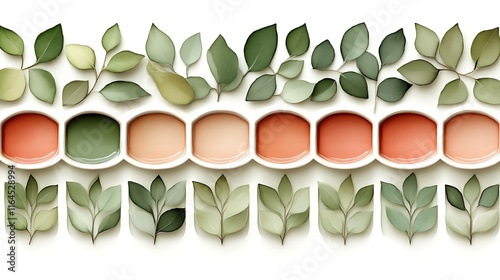 Greenery and Hues of Green and Orange Liquids in Containers