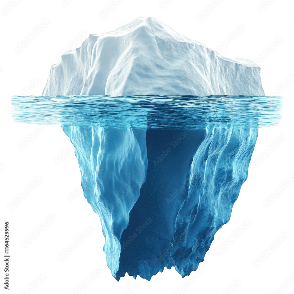 Fototapeta premium an iceberg partially submerged in water. showcasing its massive underwater structure. emphasizing the concept that a significant portion of an iceberg lies beneath the surface. often symbolizing hidde
