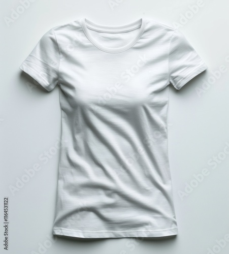 Blank White T-Shirts Mock-up hanging on white wall, front and rear side view. Ready to replace your design