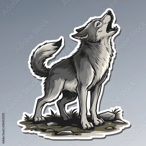 Gray Wolf Howling Sticker Design. Generative AI