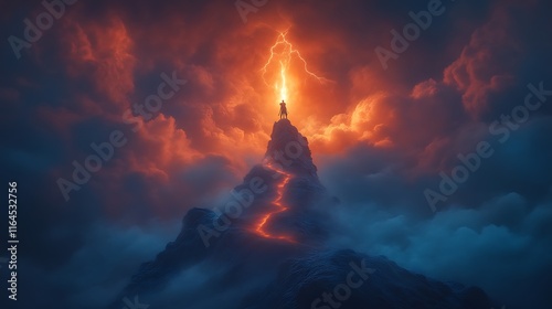 Lightning strikes volcanic peak. photo