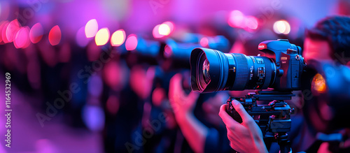 Crowd of photographers on a red carpet show