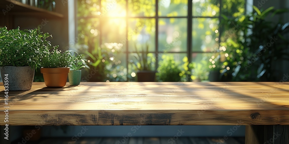 Wooden table in modern kitchen interior with daylight. Mockup Wooden table in modern kitchen interior with daylight. Mockup