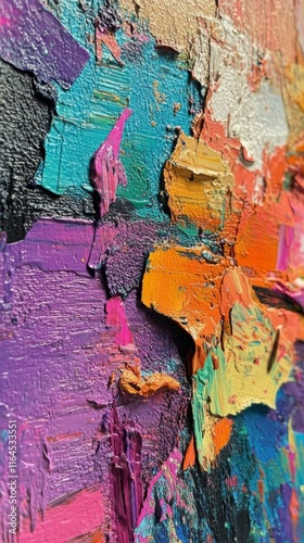 Colorful abstract art with vibrant textures and bold patterns close up