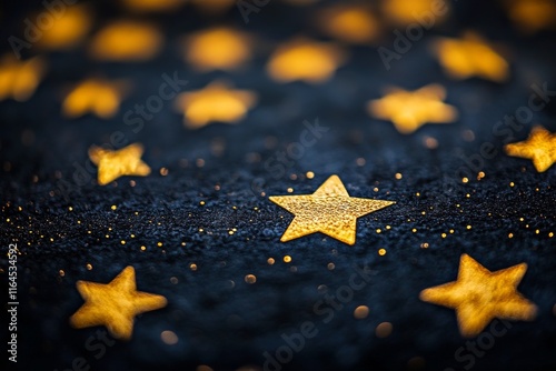 Golden stars on a dark surface create a shimmering visual effect during nighttime events