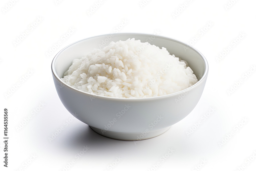 Close up of white rice cereal food isolated on clear white background Close up of white rice cereal food isolated on clear white background