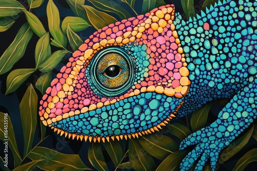 Wallpaper Mural Colorful Lizard Illustration on Leafy Background in Vibrant Style Torontodigital.ca