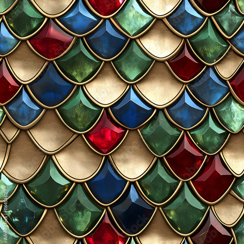 Serpentine scales and precious gems tessellation pattern Repeating Pattern Tile photo