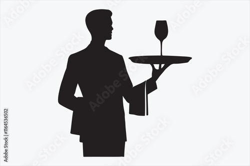 A silhouette of a waiter in a formal suit.