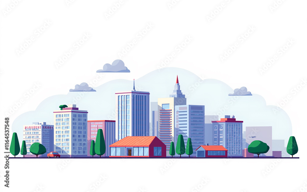Naklejka premium Flat Design Urban Cityscape Illustration