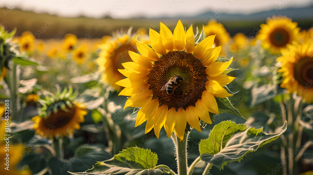 Fototapeta premium Bright yellow sunflower in field
