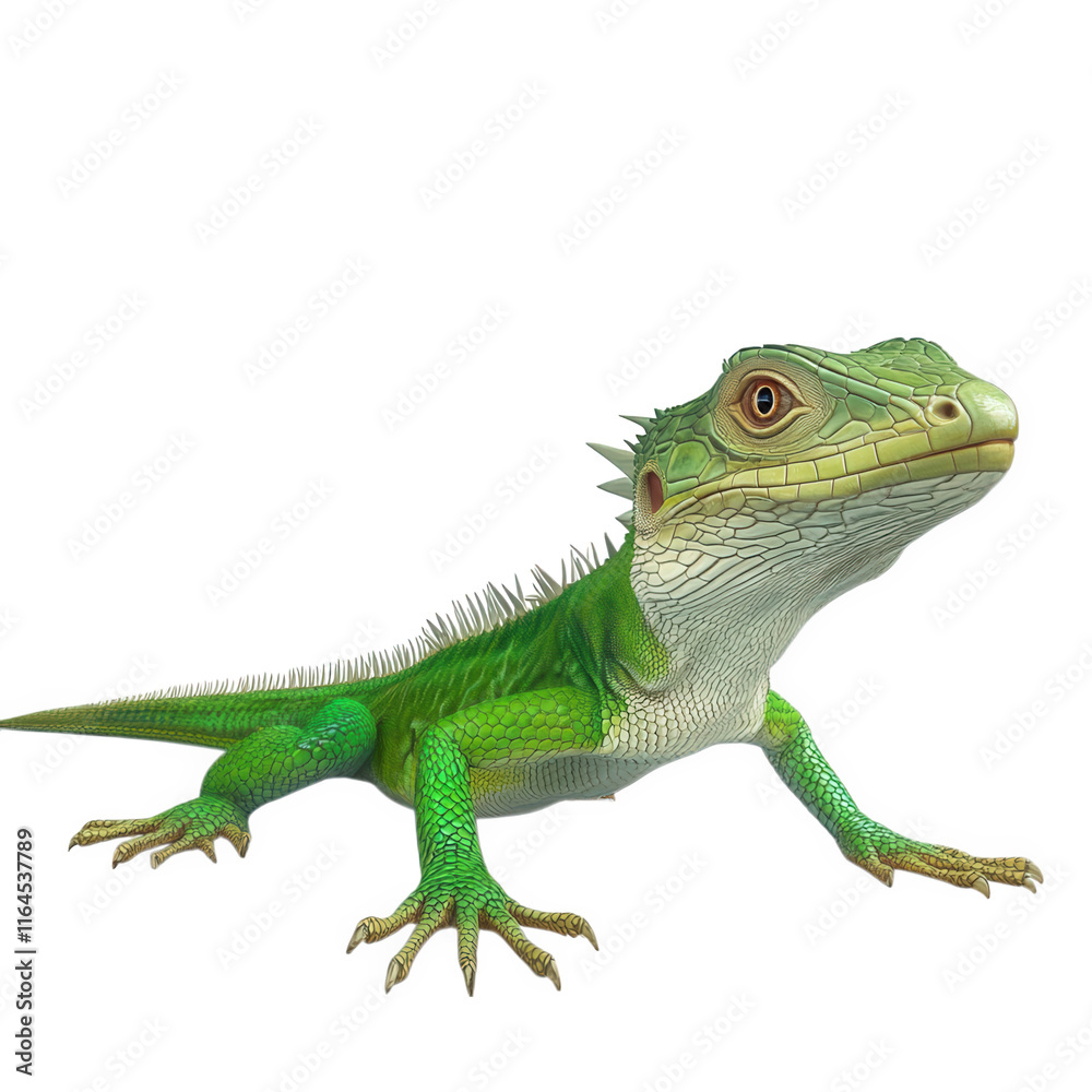 a detailed 3d rendering of a green lizard. showcasing its vibrant colors and intricate textures. positioned on a plain white background lizard's features. including its scales and expressive eyes. ma a detailed 3d rendering of a green lizard. showcasing its vibrant colors and intricate textures. positioned on a plain white background lizard's features. including its scales and expressive eyes. ma