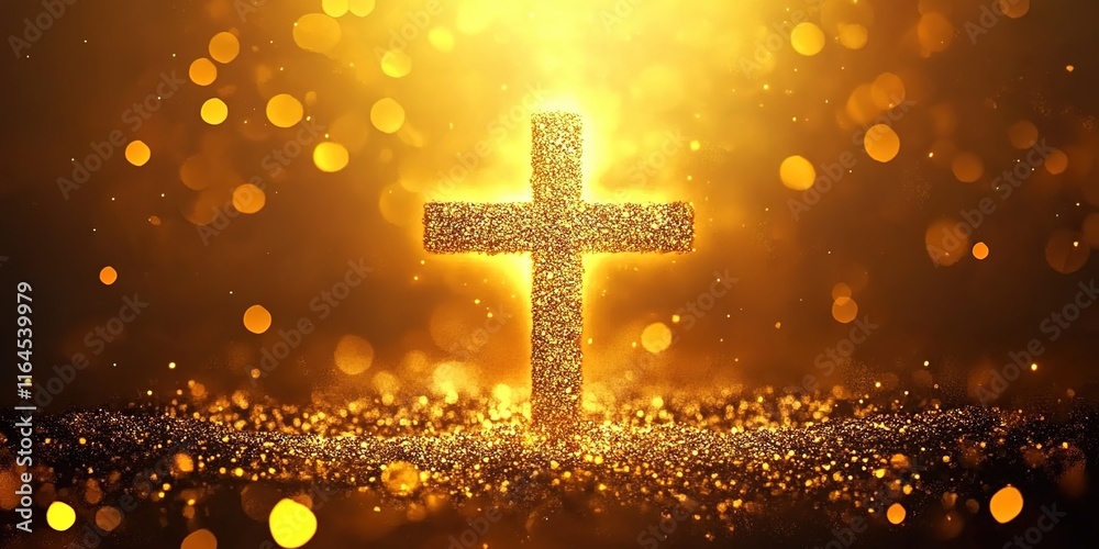 A cross made of golden light shining in the background A cross made of golden light shining in the background