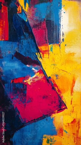 Vibrant abstract painting with bold colors blending together in dynamic compo...