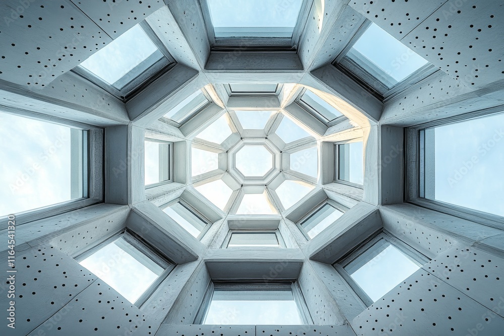 Obraz premium Architectural concrete design featuring hexagonal patterns in a modern structure