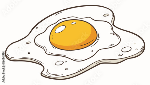 Sunny Side Up: A perfectly fried egg, yolk glistening, ready to brighten your day.  A cheerful cartoon-style illustration. 