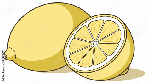 Freshly Cut Lemon: A whole lemon and a half, cut open to reveal its juicy interior, ready to add a burst of zesty flavor to your next culinary creation.