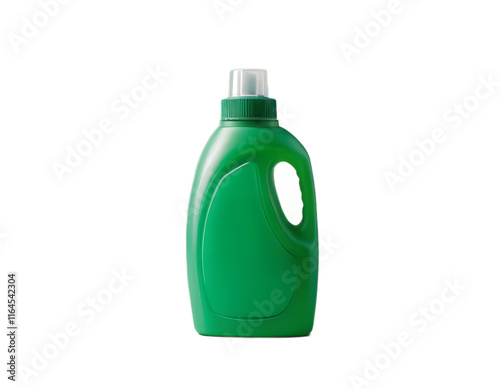 Bright Green Plastic Laundry Detergent Bottle on Transparent Background photo