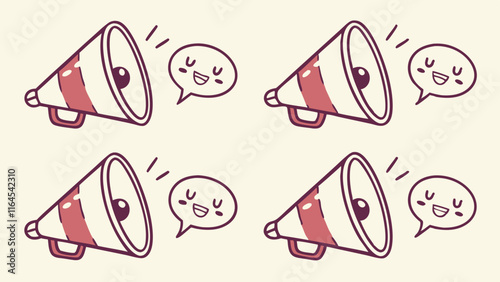 Cute Megaphone Illustration Set:  A collection of adorable megaphones with speech bubbles, ideal for social media, blogs, and websites.  Promote your message with a friendly and approachable touch.