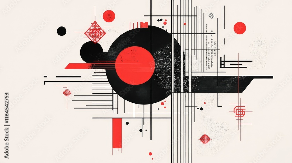 Obraz premium Simple black and white design for Chinese New Year, with geometric abstract patterns reflecting harmony and celebration.