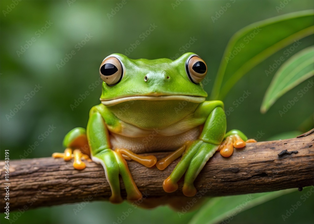 Javan Tree Frog Perched on Branch – Gliding Frog in Nature Javan Tree Frog Perched on Branch – Gliding Frog in Nature