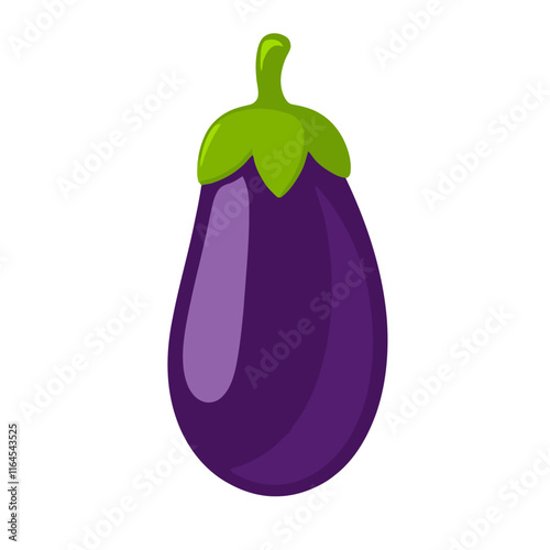 A purple eggplant with a green stem against a white background.
