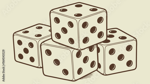 Stack of Dice:  A graphic illustration of four dice stacked together.  Perfect for game design,  casino themes, or projects needing a touch of luck and chance. 