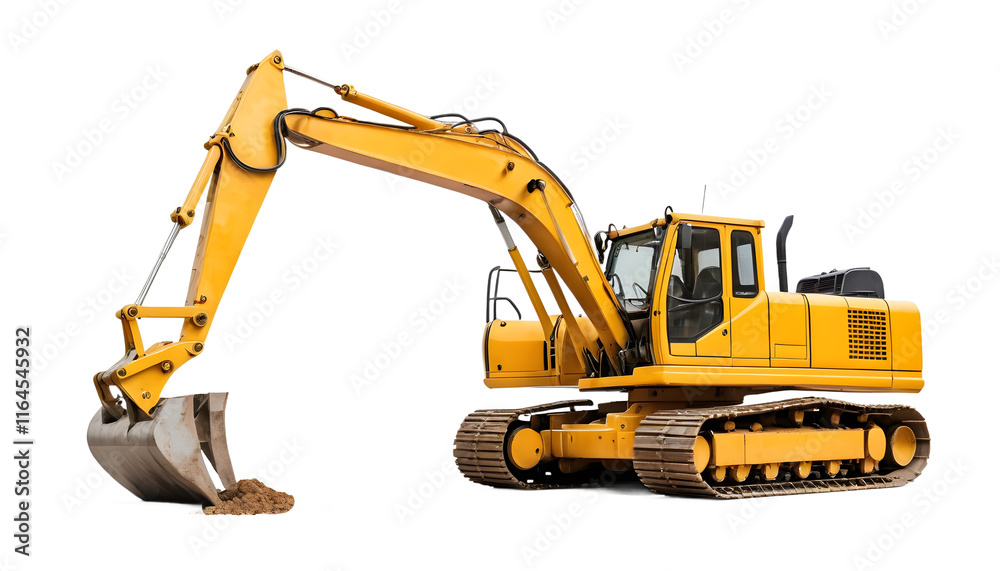 Full shot of a yellow excavator with a transparent background. Full shot of a yellow excavator with a transparent background.