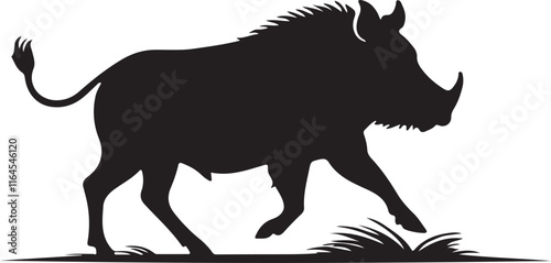 black and wight Wild boar logo type silhouette design