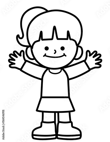 kid smile and enjoy activities in black and white line
