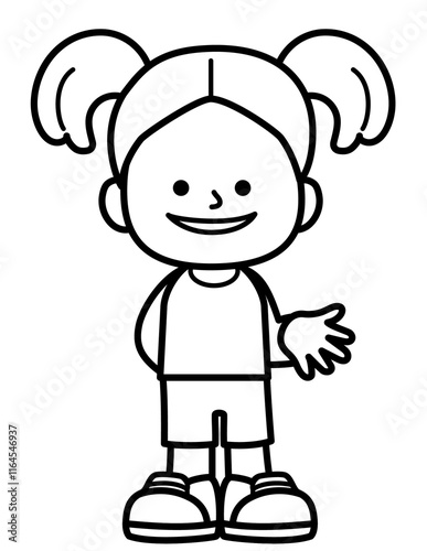 kid smile and enjoy activities in black and white line