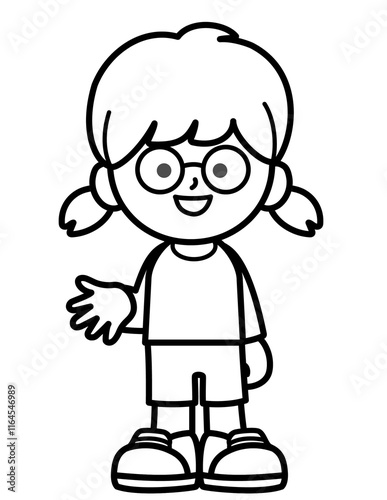 kid smile and enjoy activities in black and white line