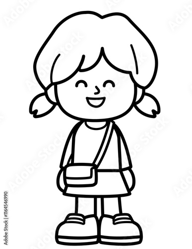 kid smile and enjoy activities in black and white line