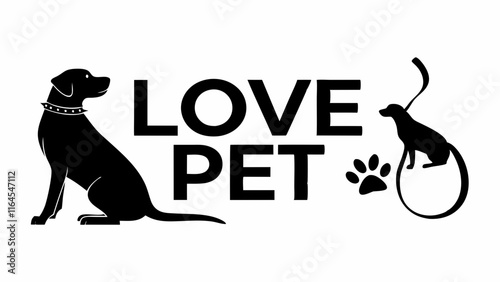 Love Pet:  A heartwarming illustration featuring two adorable dogs, a Labrador and a Dachshund, flanking the words "Love Pet."  Perfect for pet adoption campaigns, veterinary clinics.
