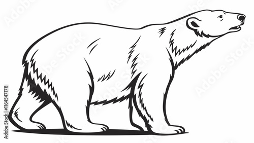 Majestic Polar Bear: A powerful and majestic polar bear stands tall, showcasing its strength and grace in a striking monochrome illustration.  