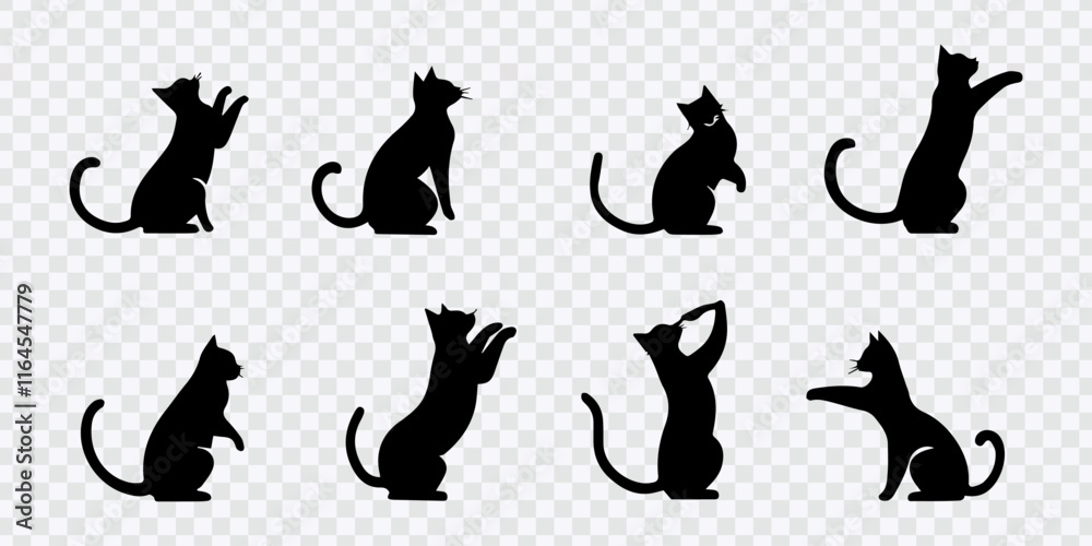 Dynamic Cat Silhouettes in Various Poses on Transparent Background Dynamic Cat Silhouettes in Various Poses on Transparent Background