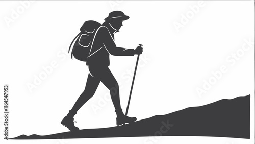 Hiker Ascending a Mountain Silhouette 