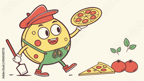 Pizzaiolo Mascot: Retro Pizza Character Illustration 