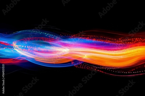 Vibrant light trails create dynamic patterns in a dark environment during nig...