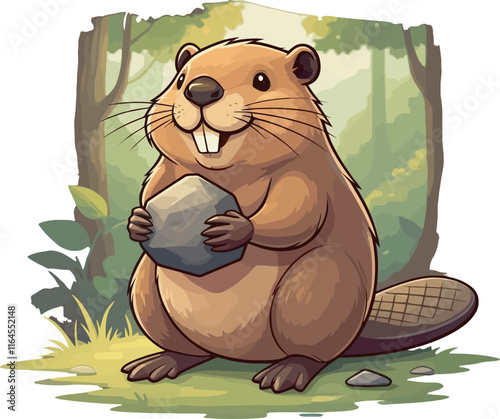 Cute Cartoon Beaver vector and illustration white color Background
