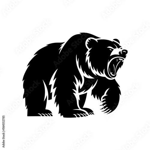 Roaring Grizzly Bear Silhouette Vector - Wild Animal Illustration