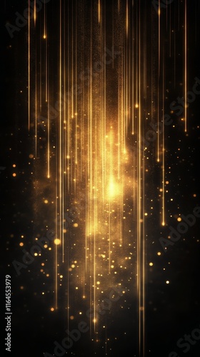Bright golden glow with shimmering particles against a dark background create...