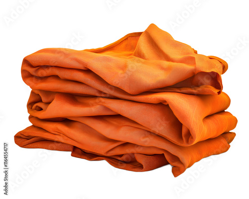 A stack of vibrant orange fabric, showcasing the texture and softness of the material. This image is perfect for projects related to fashion, interior design, or artistic concepts. photo