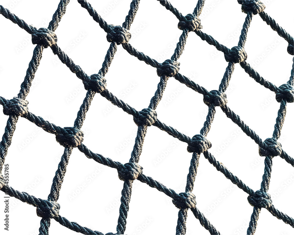 A close-up view of a sturdy rope net, featuring intricate knots and a strong, woven pattern A close-up view of a sturdy rope net, featuring intricate knots and a strong, woven pattern