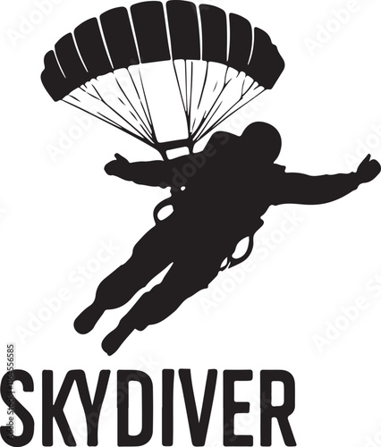 black and wight skydiver logo type silhouette design